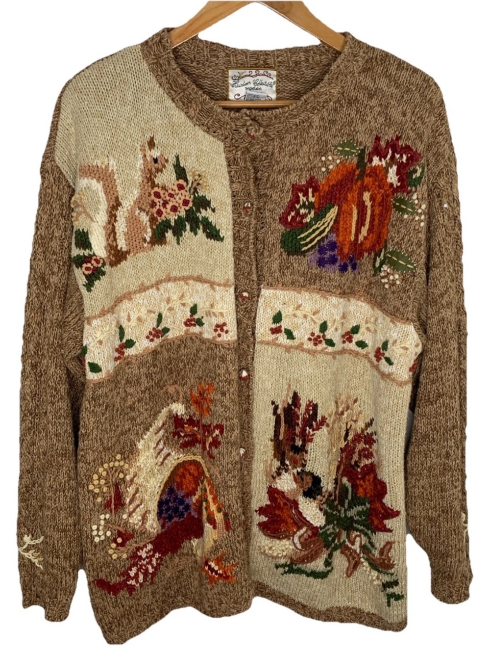 VTG 90s Heirloom Collectibles Fall Autumn Squirrel Pumpkin Cardigan Size 14/16